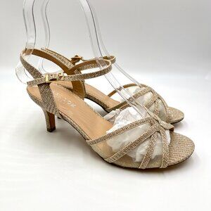 Paradox London Womens Size 7.5 Helice‎ Champagne Gold Dress Sandals Heels Shoes